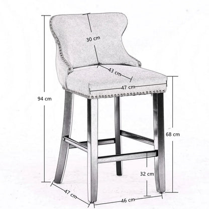 2x Velvet Upholstered Button Tufted Bar Stools with Wood Legs and Studs-Beige - Mekamart Australia
