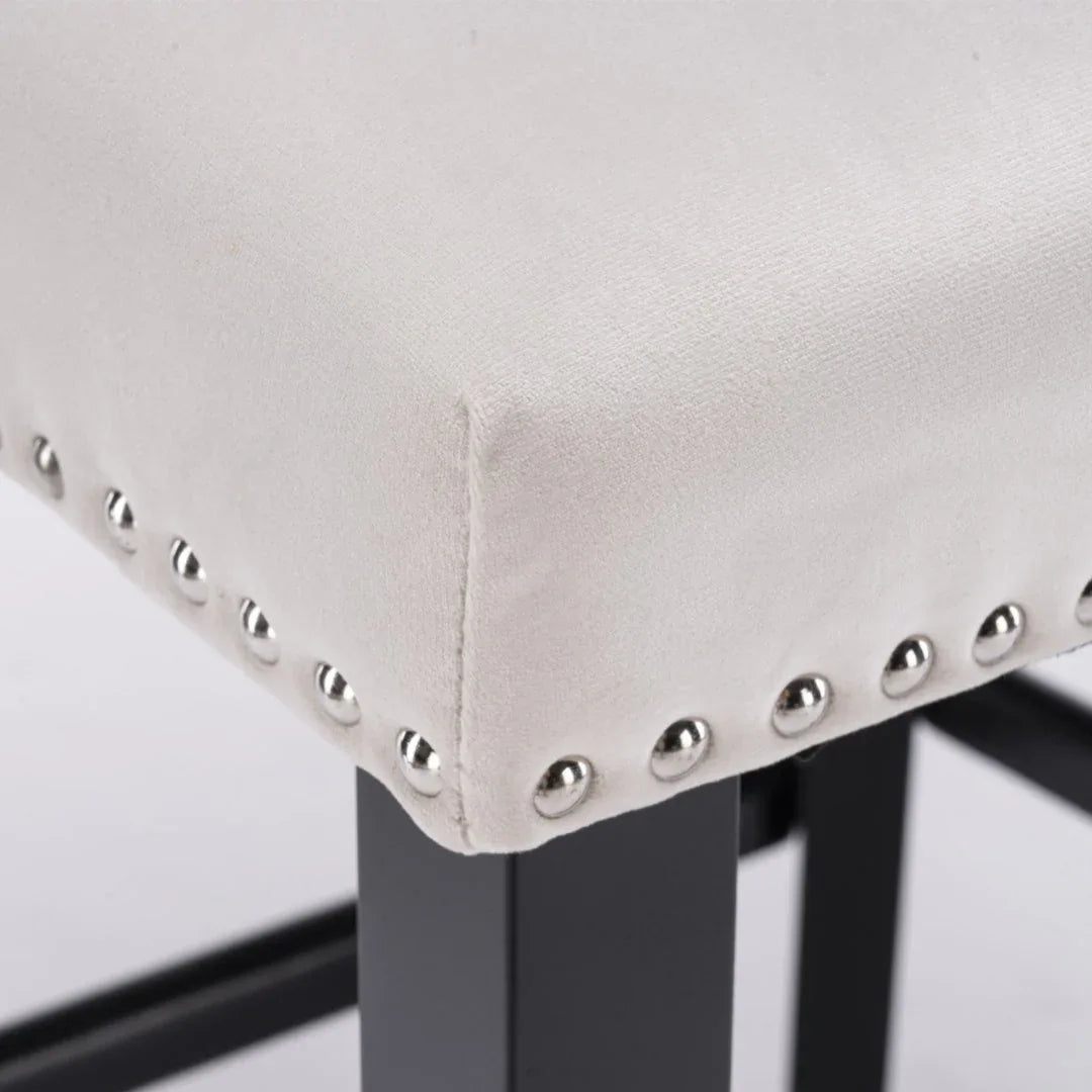2x Velvet Upholstered Button Tufted Bar Stools with Wood Legs and Studs-Beige - Mekamart Australia