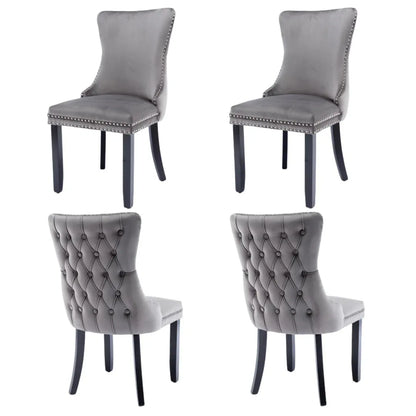 4x Velvet Upholstered Dining Chairs Tufted Wingback Side Chair with Studs Trim Solid Wood Legs for Kitchen - Mekamart Australia