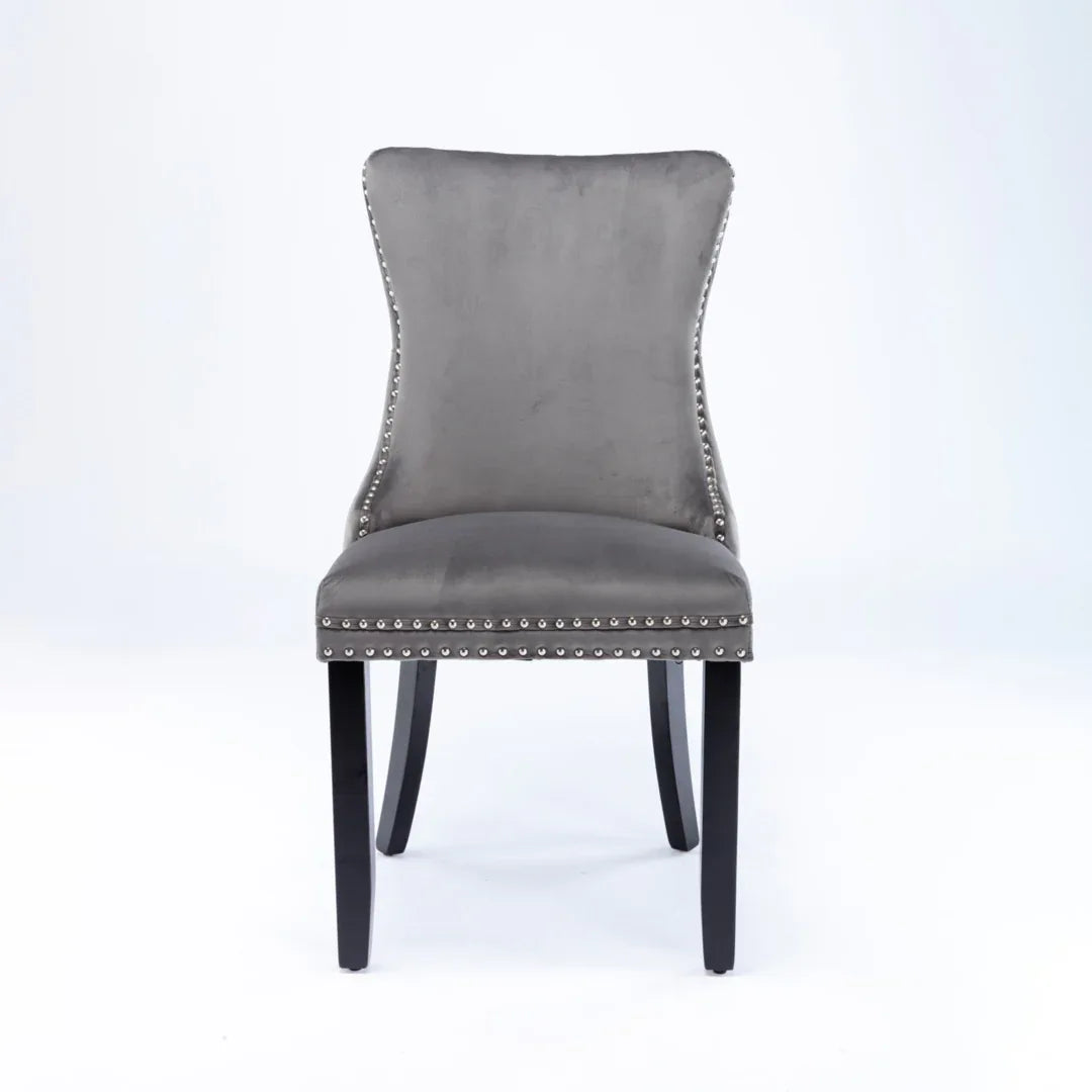 4x Velvet Upholstered Dining Chairs Tufted Wingback Side Chair with Studs Trim Solid Wood Legs for Kitchen - Mekamart Australia