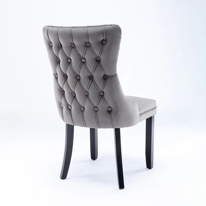 4x Velvet Upholstered Dining Chairs Tufted Wingback Side Chair with Studs Trim Solid Wood Legs for Kitchen - Mekamart Australia