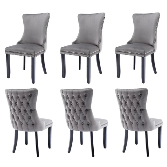 6x Velvet Upholstered Dining Chairs Tufted Wingback Side Chair with Studs Trim Solid Wood Legs for Kitchen - Mekamart Australia