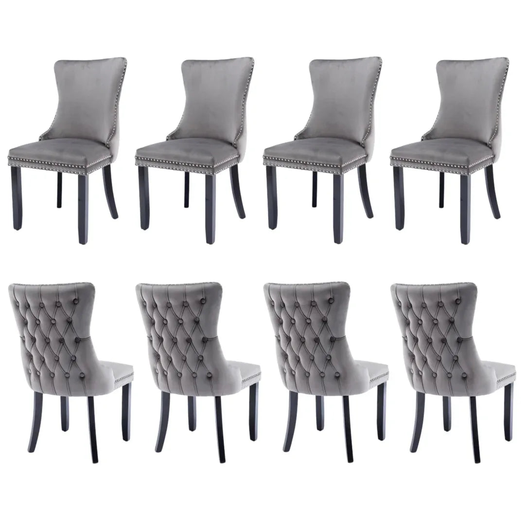 8x Velvet Upholstered Dining Chairs Tufted Wingback Side Chair with Studs Trim Solid Wood Legs for Kitchen - Mekamart Australia