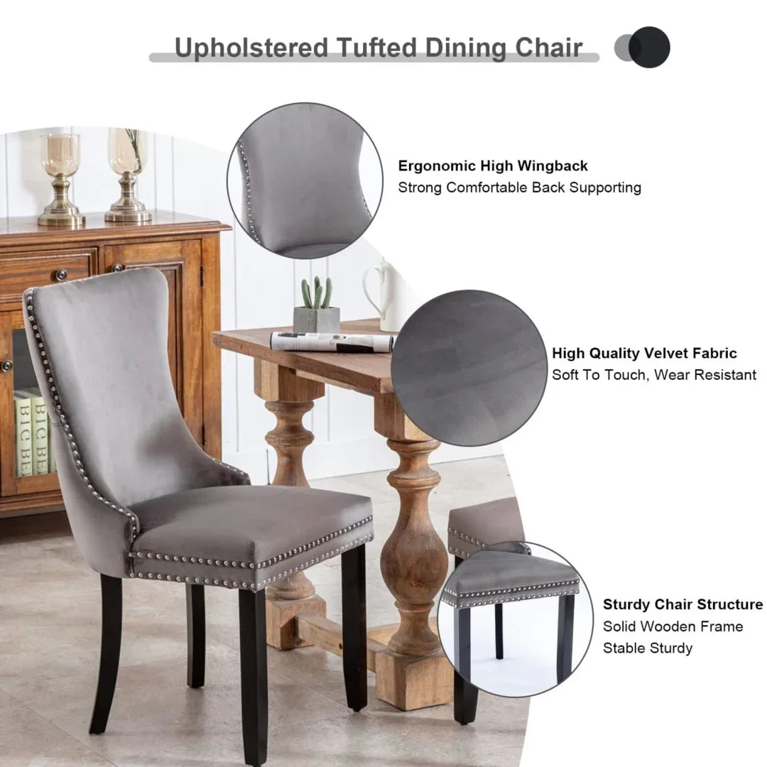8x Velvet Upholstered Dining Chairs Tufted Wingback Side Chair with Studs Trim Solid Wood Legs for Kitchen - Mekamart Australia