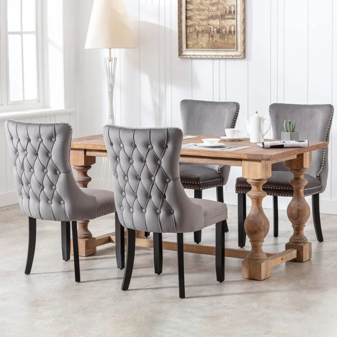 8x Velvet Upholstered Dining Chairs Tufted Wingback Side Chair with Studs Trim Solid Wood Legs for Kitchen - Mekamart Australia