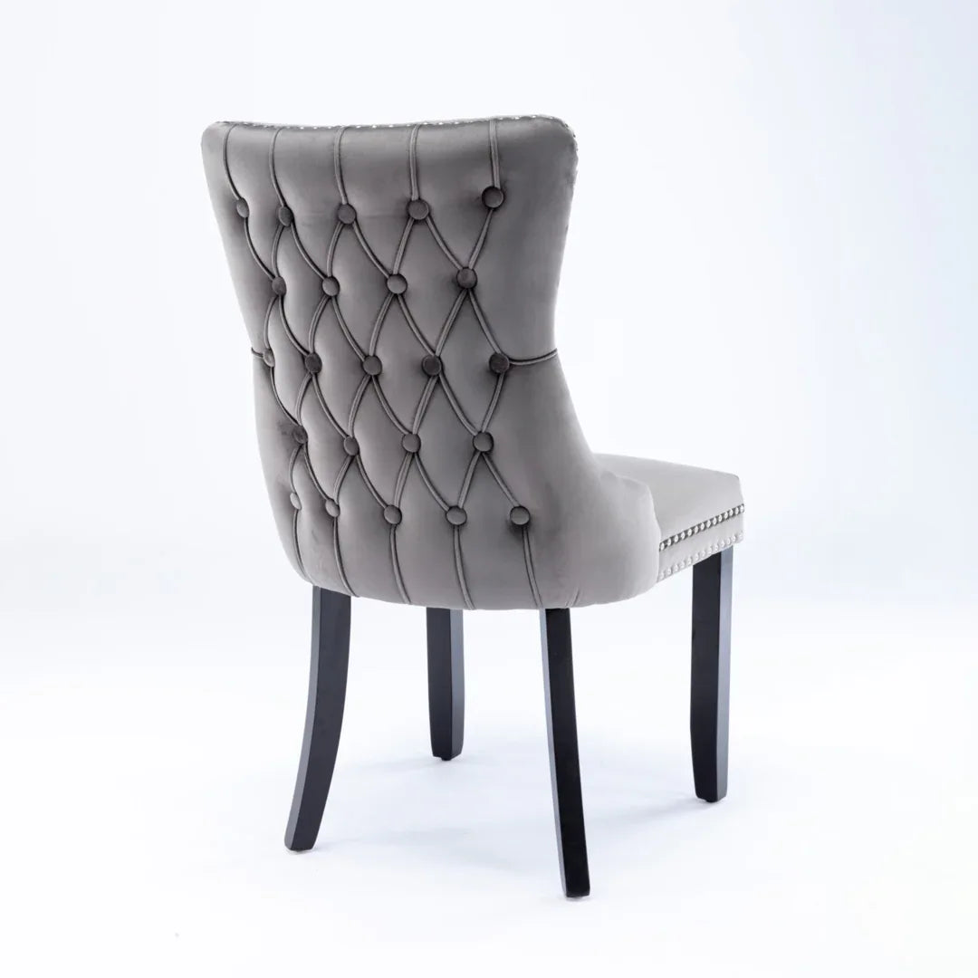 2x Velvet Upholstered Dining Chairs Tufted Wingback Side Chair with Studs Trim Solid Wood Legs for Kitchen - Mekamart Australia