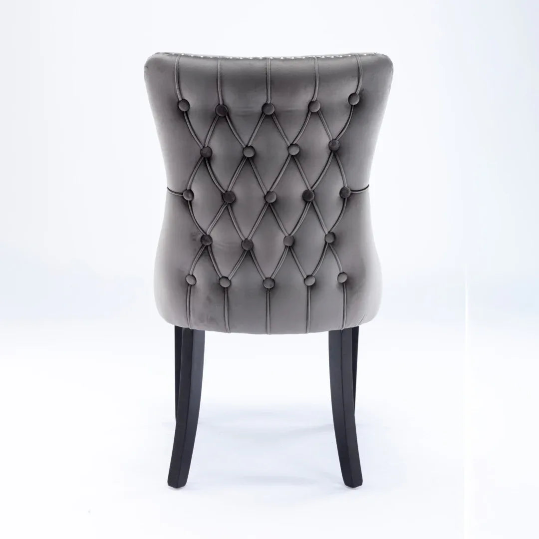2x Velvet Upholstered Dining Chairs Tufted Wingback Side Chair with Studs Trim Solid Wood Legs for Kitchen - Mekamart Australia