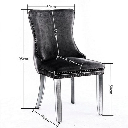 2x Velvet Upholstered Dining Chairs Tufted Wingback Side Chair with Studs Trim Solid Wood Legs for Kitchen - Mekamart Australia