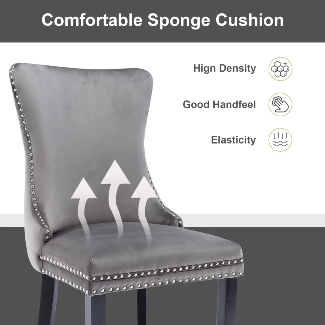2x Velvet Upholstered Dining Chairs Tufted Wingback Side Chair with Studs Trim Solid Wood Legs for Kitchen - Mekamart Australia