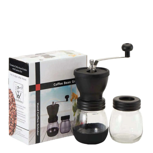 Coffee Bean Grinder - Manual Hand Stainless Ceramic Burr Core Glass Jar Nut Mill - Mekamart Australia