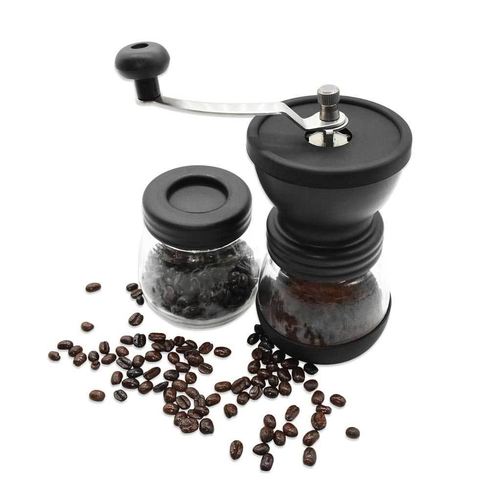 Coffee Bean Grinder - Manual Hand Stainless Ceramic Burr Core Glass Jar Nut Mill - Mekamart Australia