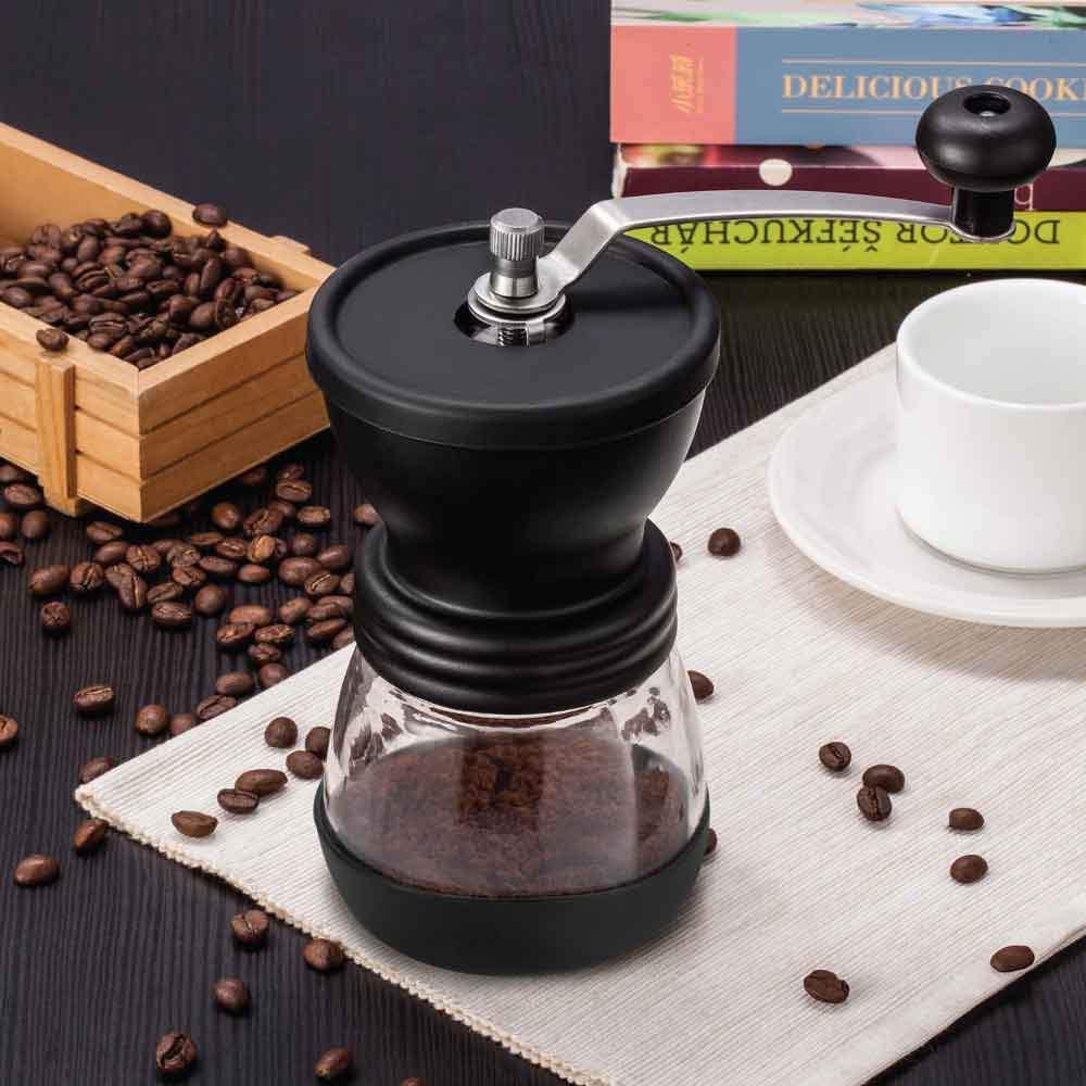 Coffee Bean Grinder - Manual Hand Stainless Ceramic Burr Core Glass Jar Nut Mill - Mekamart Australia