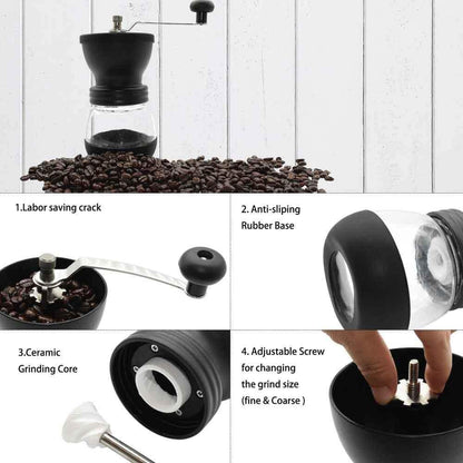 Coffee Bean Grinder - Manual Hand Stainless Ceramic Burr Core Glass Jar Nut Mill - Mekamart Australia