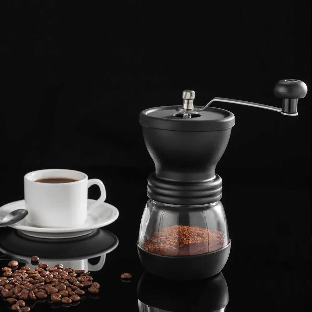 Coffee Bean Grinder - Manual Hand Stainless Ceramic Burr Core Glass Jar Nut Mill - Mekamart Australia
