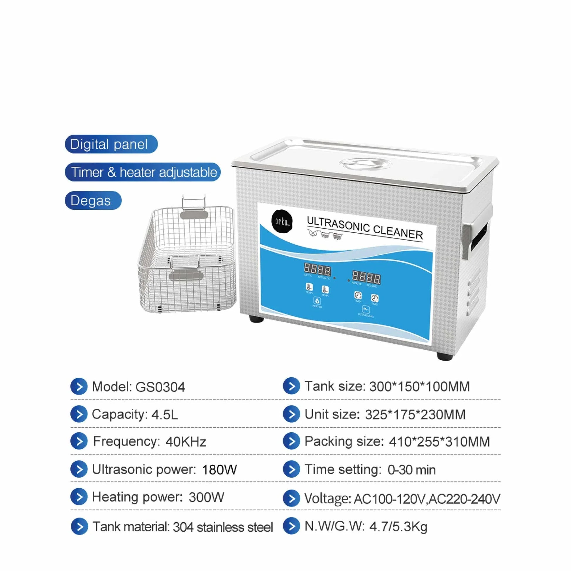 4.5L Digital Ultrasonic Cleaner - Ultra Sonic Bath Jewellery Cleaning - Mekamart Australia