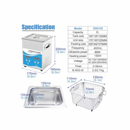2L Digital Ultrasonic Cleaner Jewelry Ultra Sonic Bath Degas Parts Cleaning - Mekamart Australia