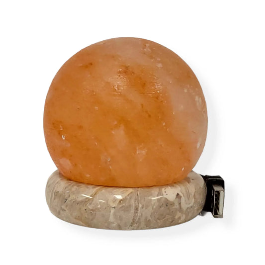 USB Himalayan Salt Lamp - Ball Sphere Carved Shape Pink Crystal Rock LED Light - Mekamart Australia