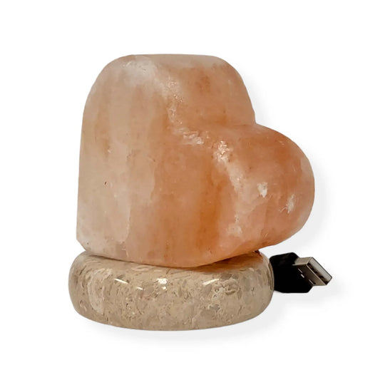 USB Himalayan Salt Lamp - Heart Love Carved Shape Pink Crystal Rock LED Light - Mekamart Australia