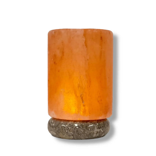 USB Himalayan Salt Lamp - Cylinder Carved Shape Pink Crystal Rock LED Light - Mekamart Australia