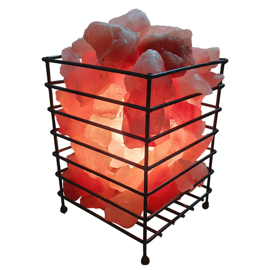 12V 12W Rectangle Iron Basket Himalayan Pink Salt Lamp Rock Crystal Bulb On/Off - Mekamart Australia