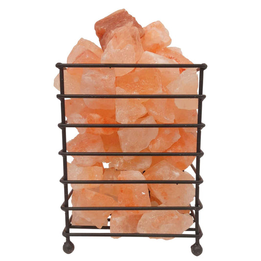 12V 12W Rectangle Iron Basket Himalayan Pink Salt Lamp Rock Crystal Bulb On/Off - Mekamart Australia