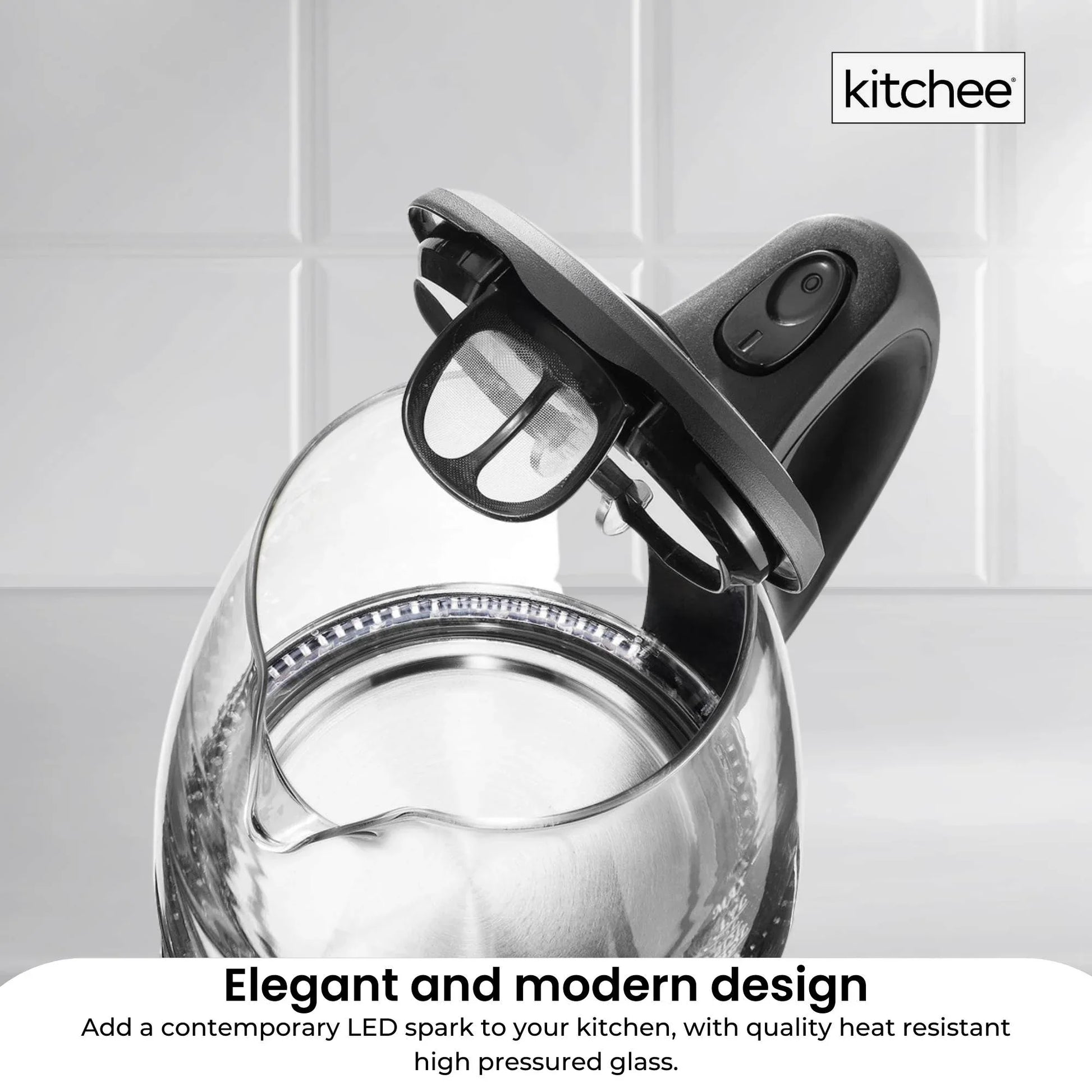 1.7L Electric Glass Kettle LED Blue Light 360 Automatic Cordless Water Boiling Jug - Mekamart Australia