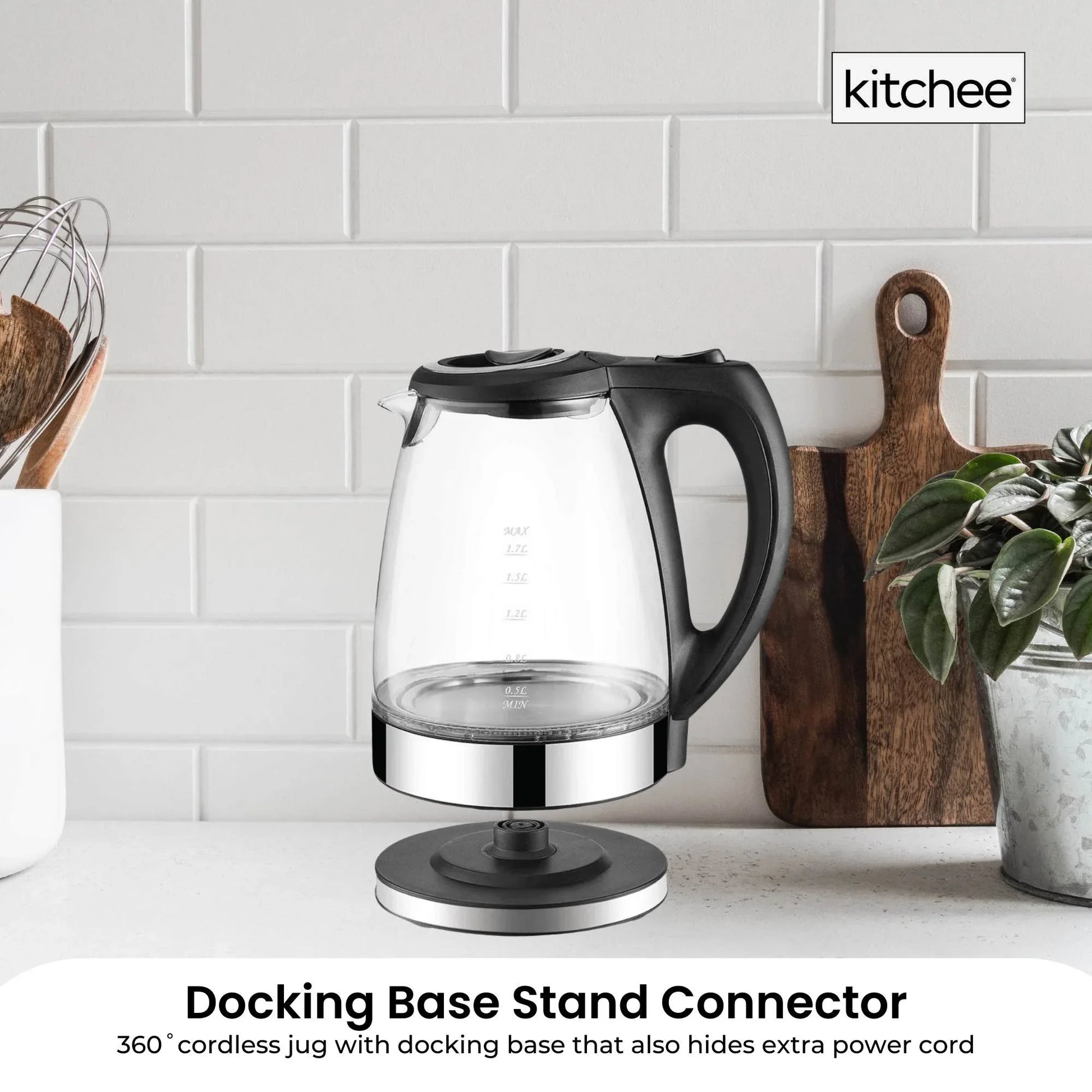 1.7L Electric Glass Kettle LED Blue Light 360 Automatic Cordless Water Boiling Jug - Mekamart Australia