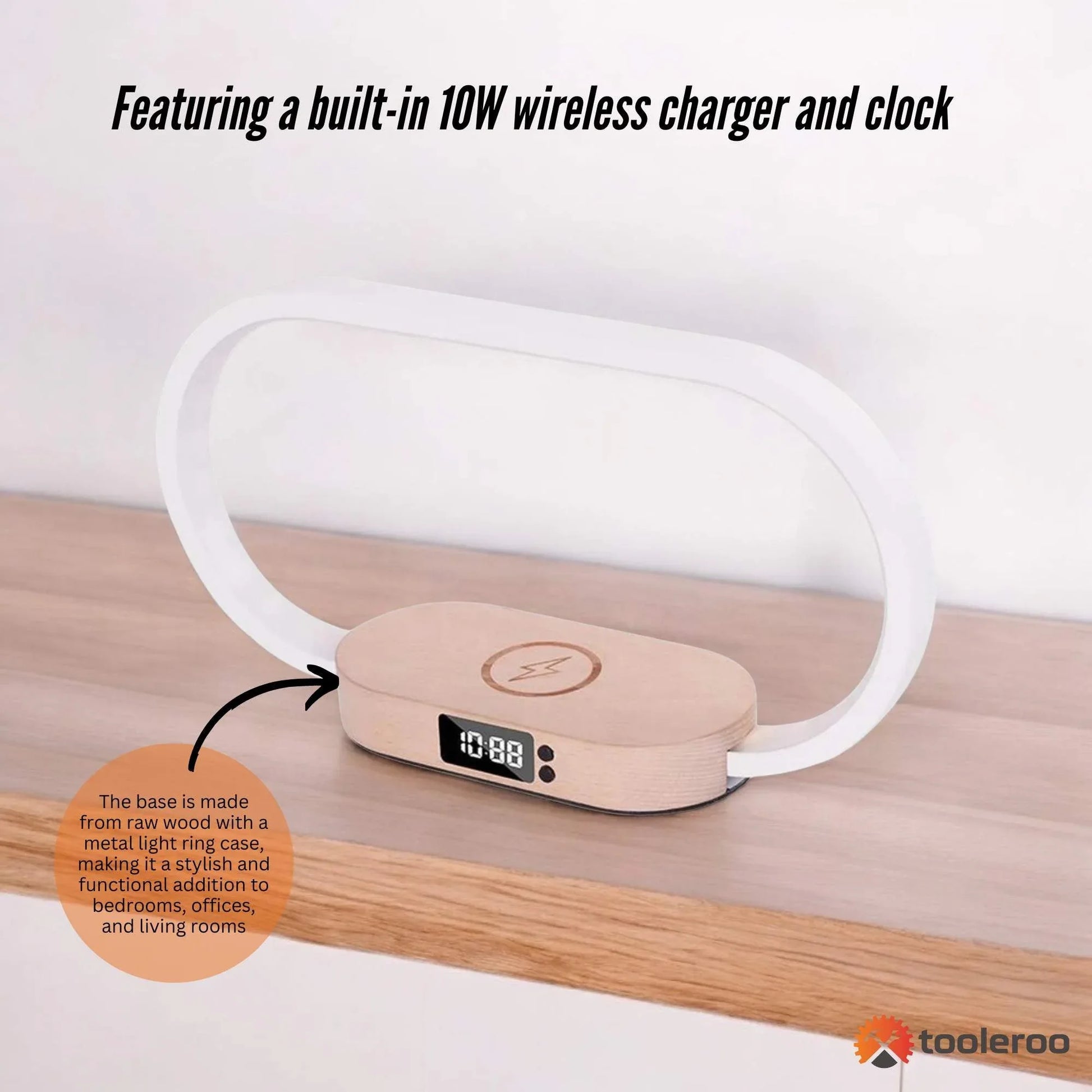 Wireless Phone Charger Table Lamp - USB Port Charging Bedside Light With Clock - Mekamart Australia