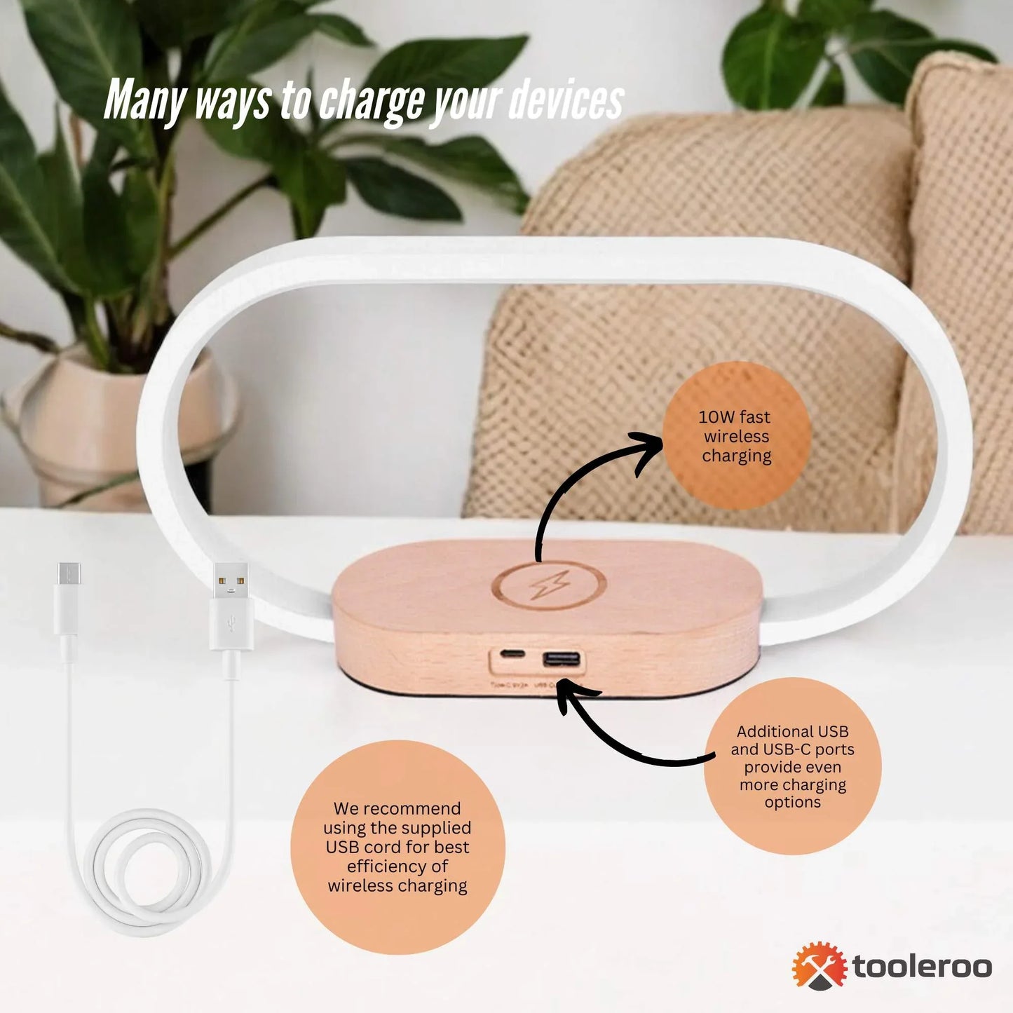 Wireless Phone Charger Table Lamp - USB Port Charging Bedside Light With Clock - Mekamart Australia