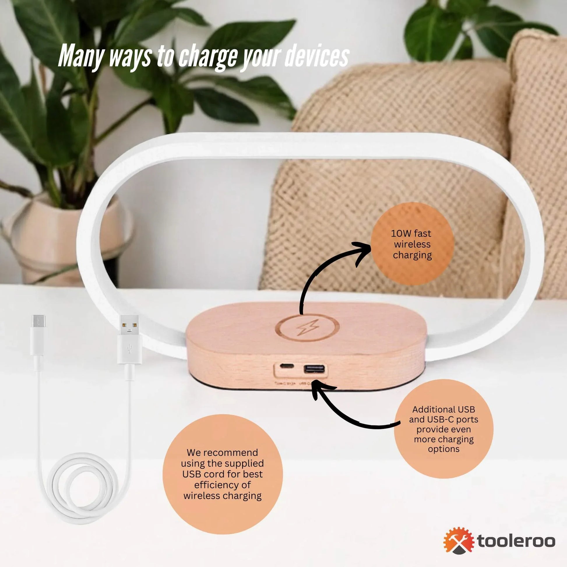 Wireless Phone Charger Table Lamp - USB Port Charging Bedside Light With Clock - Mekamart Australia