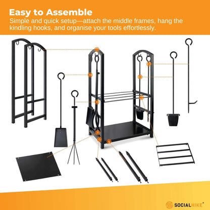 Social Hike Firewood Rack Stand and Fireplace Tool Set for Log Holder Storage - Mekamart Australia