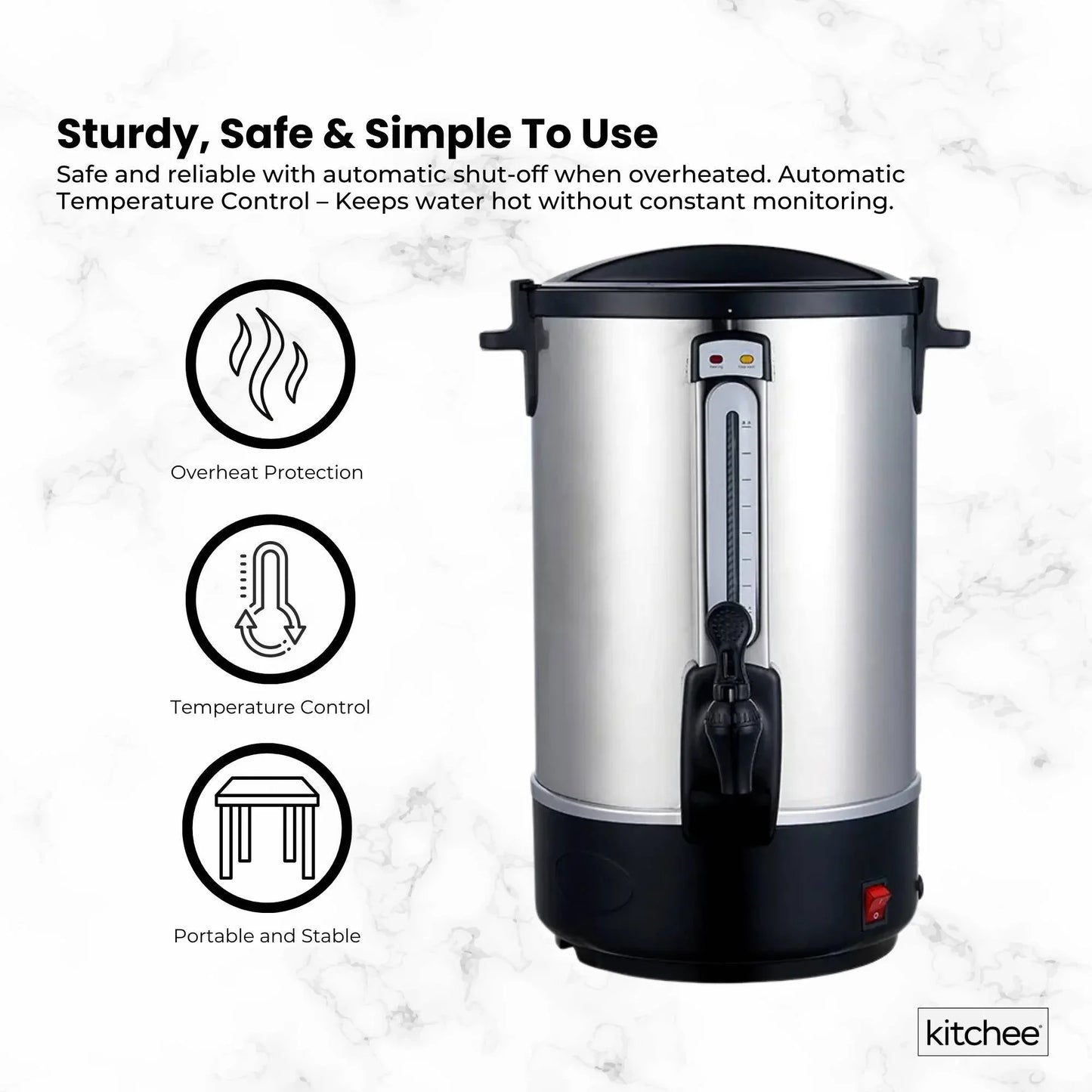 Kitchee 10L Electric Water Boiler - Stainless Steel Commercial Hot Liquid Urn - Mekamart Australia