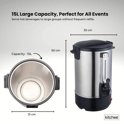 Kitchee 15L Electric Water Boiler - Stainless Steel Commercial Hot Liquid Urn - Mekamart Australia