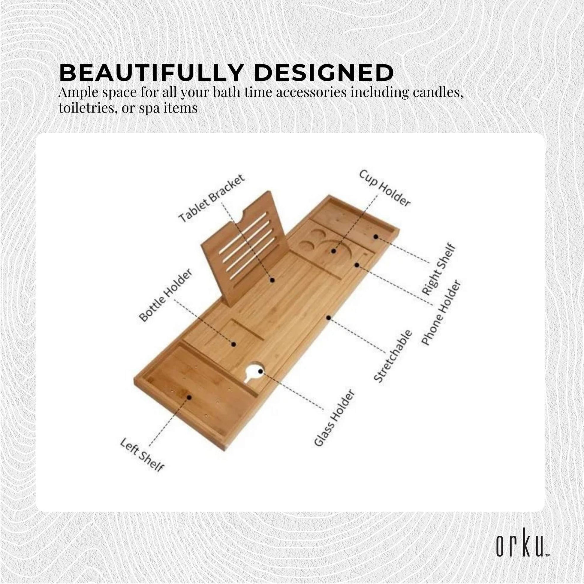Luxury Adjustable Bamboo Bath Tray Caddy - Spa Book Wine & Accessories Holder - Mekamart Australia
