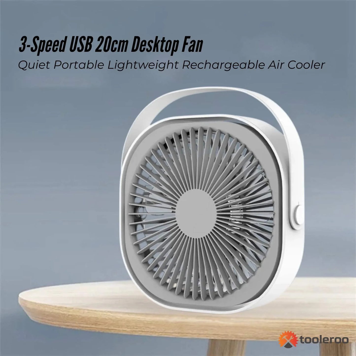 3-Speed USB 20cm Desktop Fan - Quiet Portable Lightweight Rechargeable Cooler - Mekamart Australia