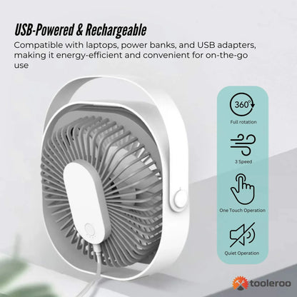 3-Speed USB 20cm Desktop Fan - Quiet Portable Lightweight Rechargeable Cooler - Mekamart Australia