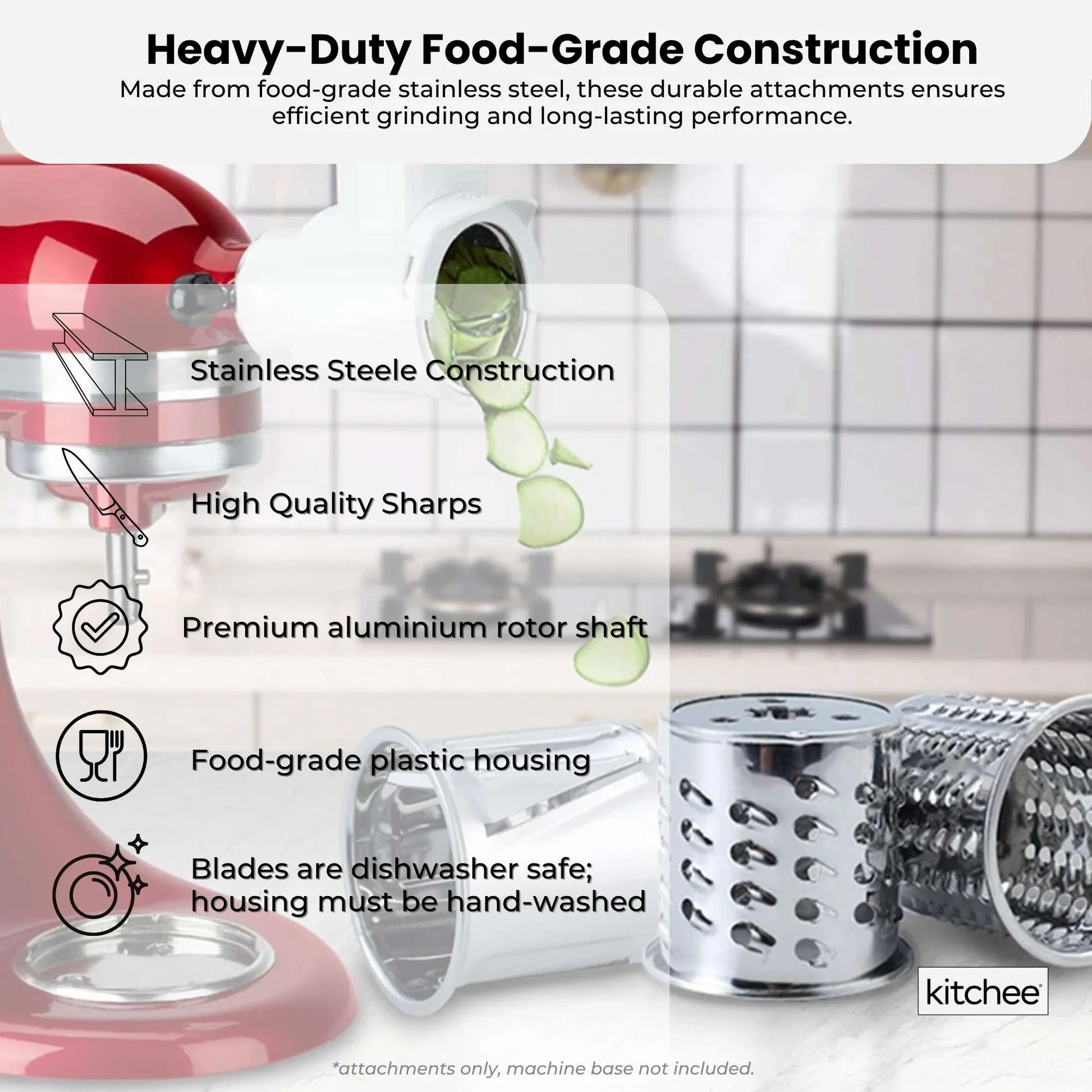 Kitchee Slicer Shredder Grater 3 Attachments - Compatible with KitchenAid Mixer - Mekamart Australia