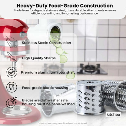 Kitchee Slicer Shredder Grater 3 Attachments - Compatible with KitchenAid Mixer - Mekamart Australia