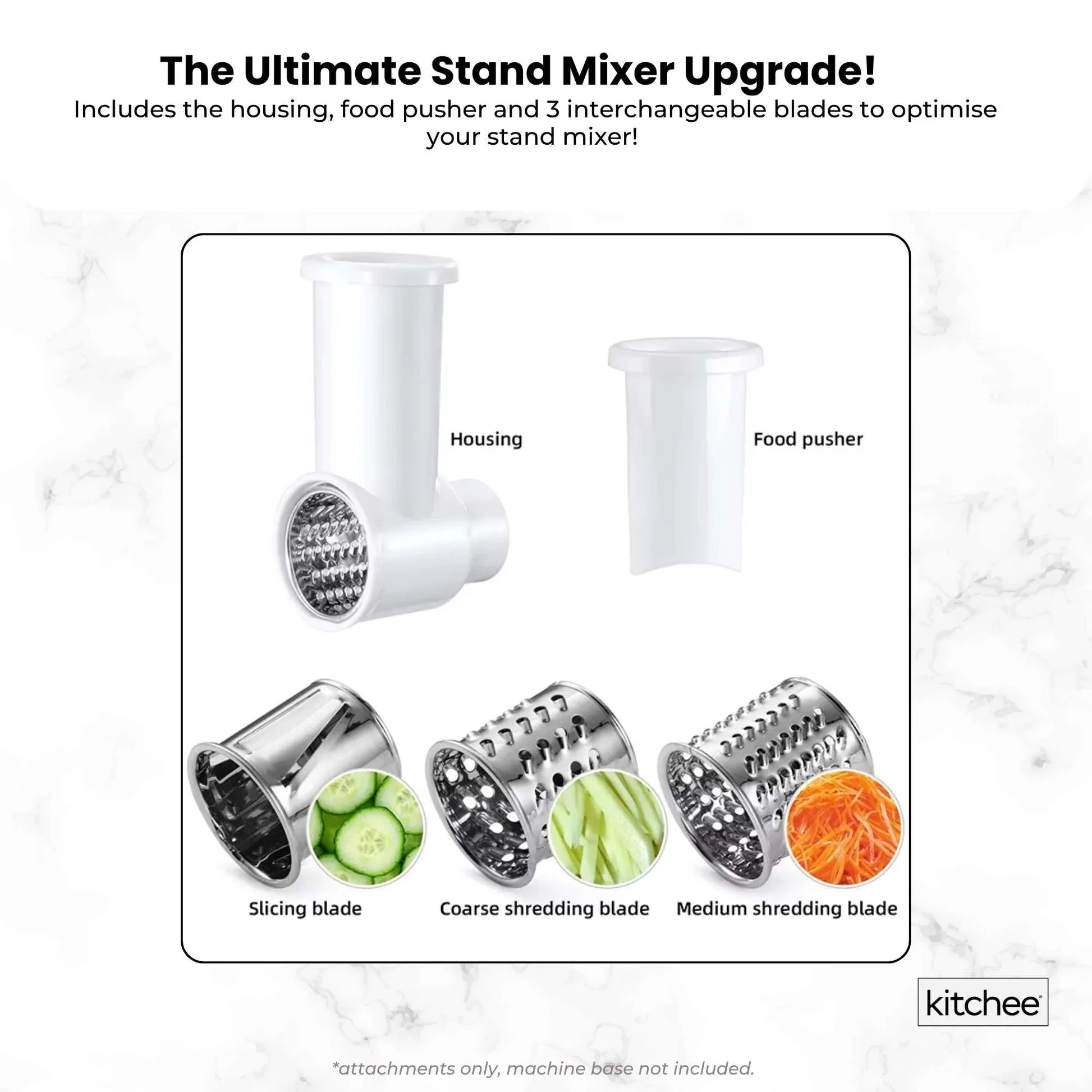 Kitchee Slicer Shredder Grater 3 Attachments - Compatible with KitchenAid Mixer - Mekamart Australia