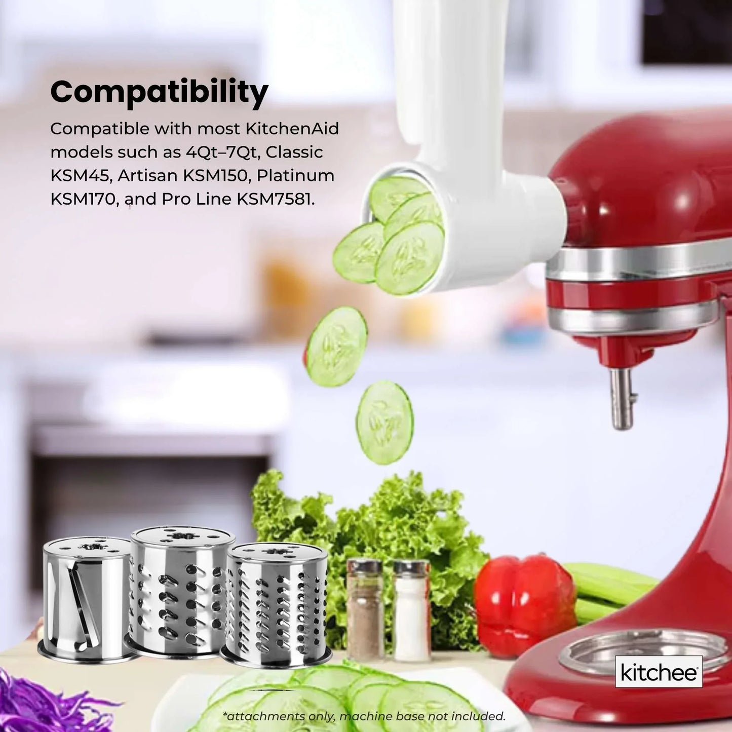 Kitchee Slicer Shredder Grater 3 Attachments - Compatible with KitchenAid Mixer - Mekamart Australia