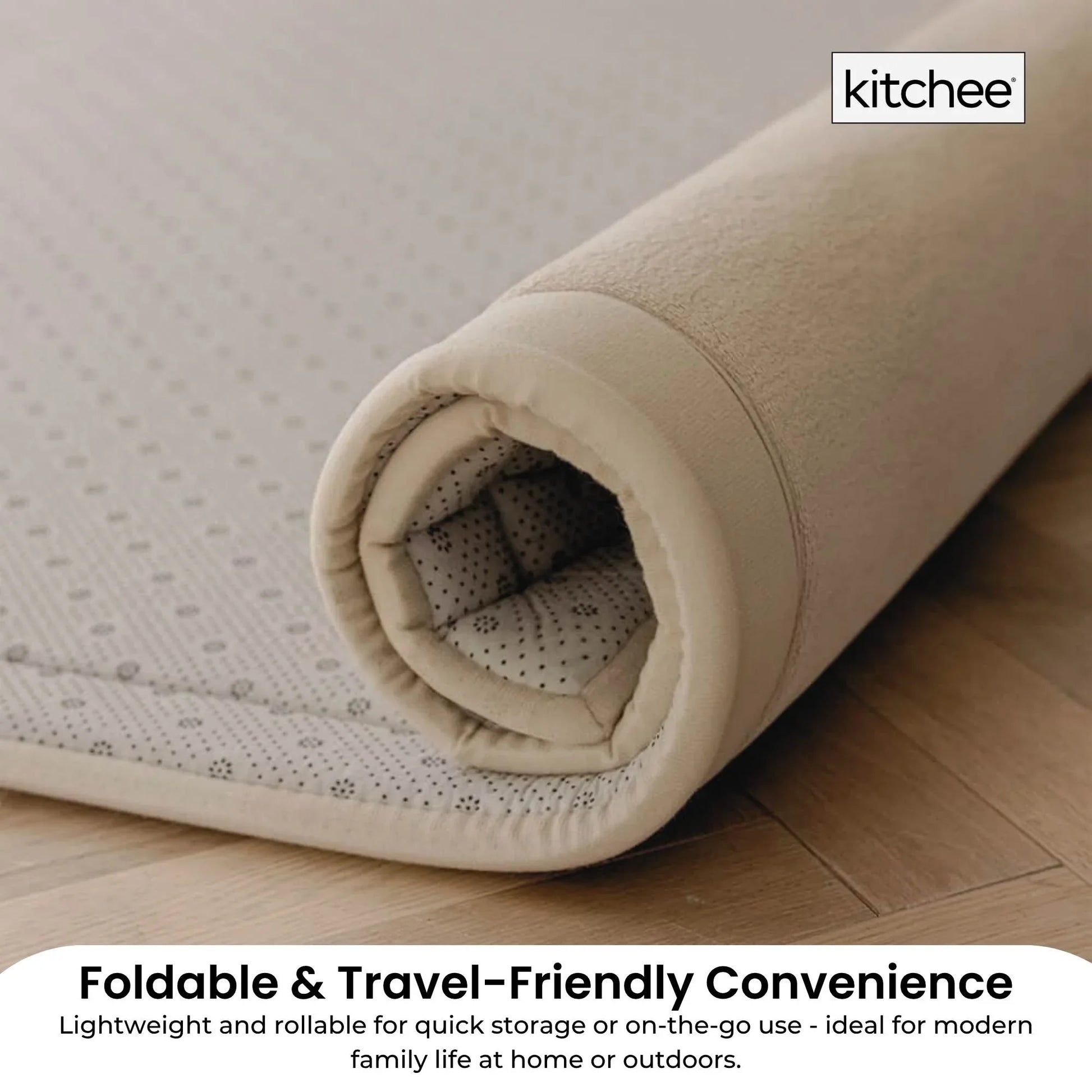 Kitchee Kids Foam Floor Play Mat 200x200cm – Padded Thick Soft Tatami Style Cream - Mekamart Australia