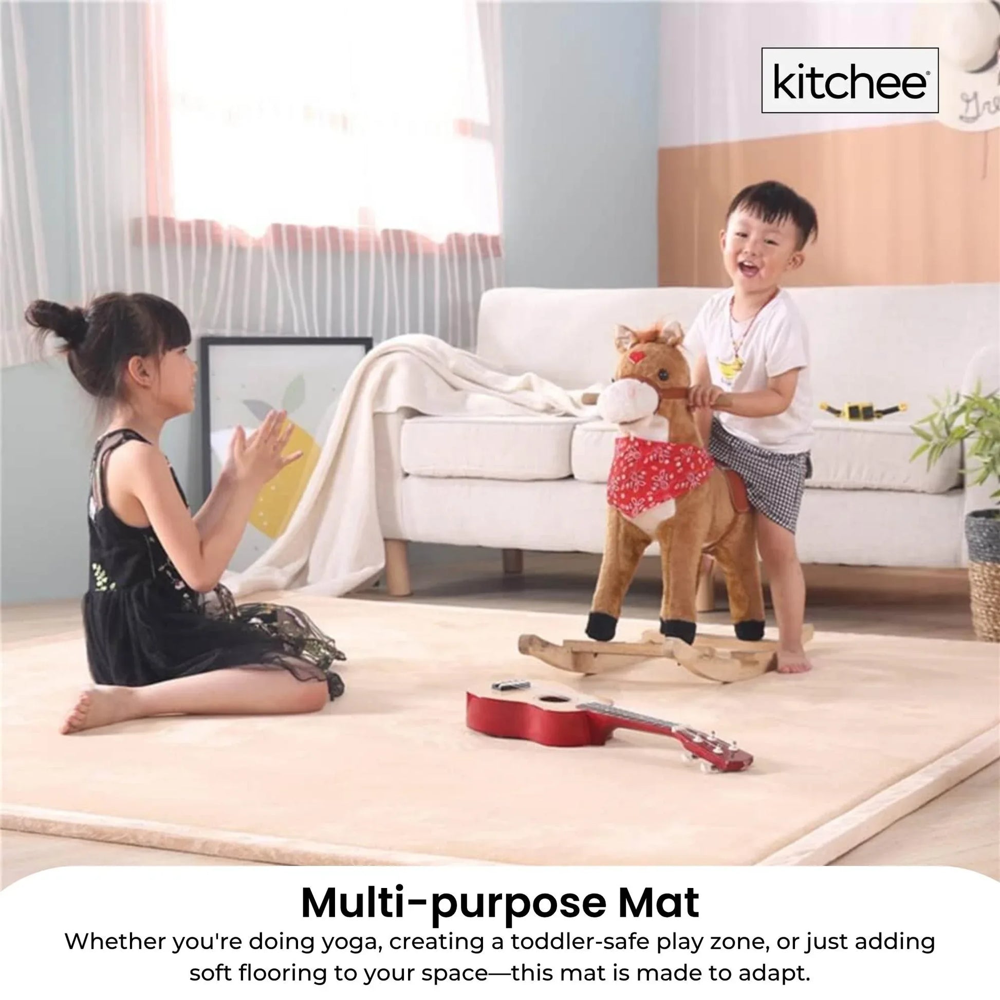 Kitchee Kids Foam Floor Play Mat 200x200cm – Padded Thick Soft Tatami Style Cream - Mekamart Australia