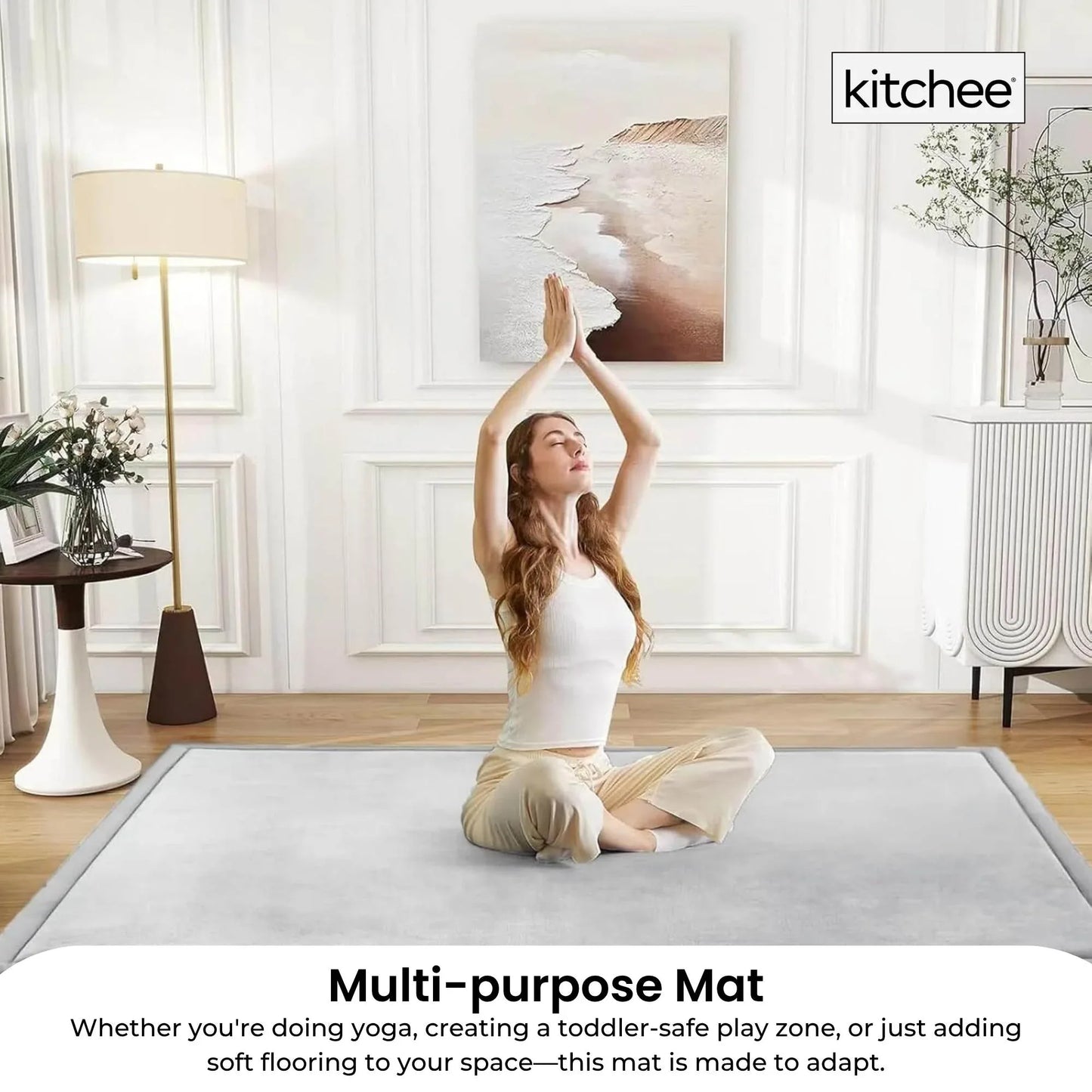 Kitchee Kids Foam Floor Play Mat 200x200cm – Padded Thick Soft Tatami Style Grey - Mekamart Australia