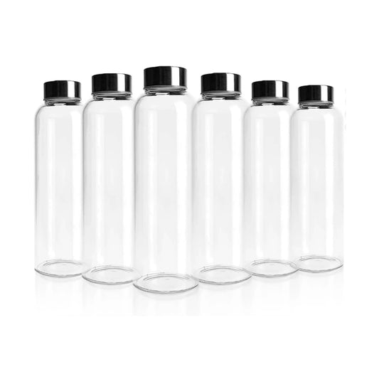 Kitchee 500ml Glass Water Bottle with Stainless Steel Lid - Set of 6 Drink Bottles - Mekamart Australia