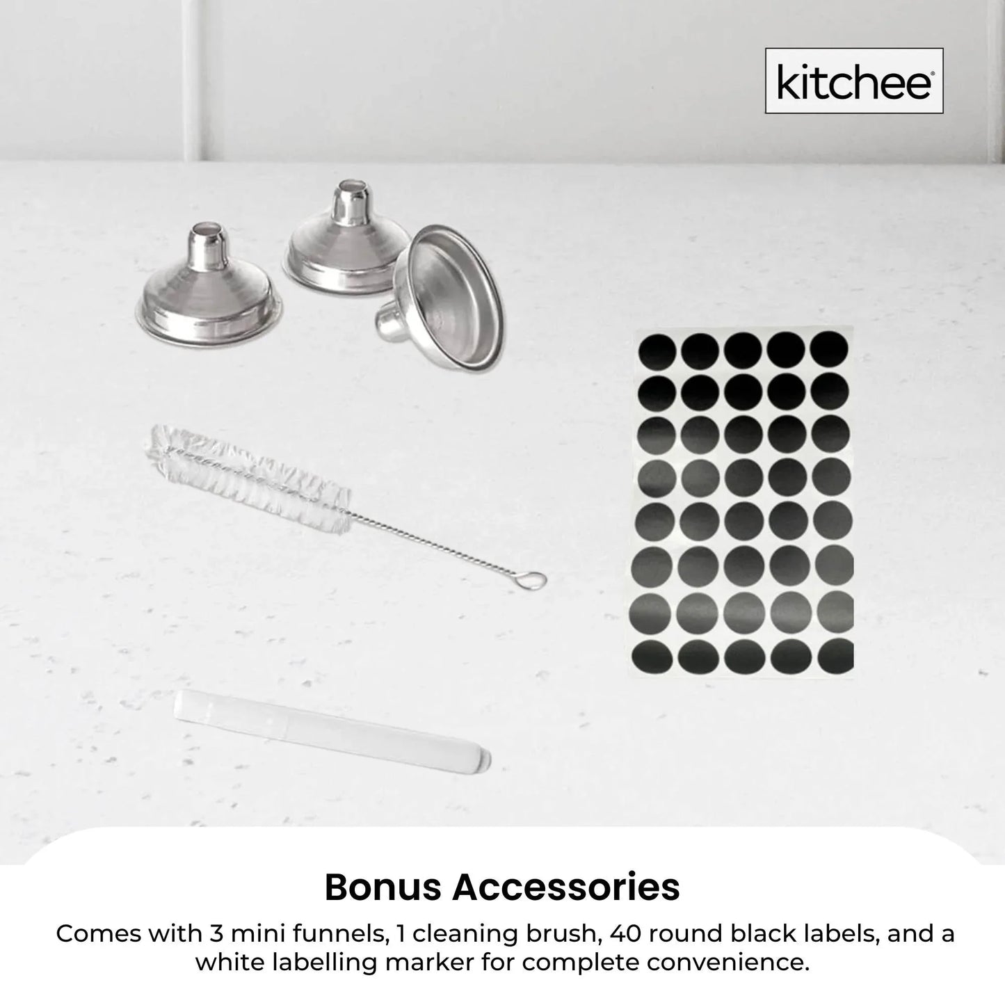 Kitchee 12x 60ml Small Glass Bottles + Lids Funnels Brush Labels Pen - Mekamart Australia