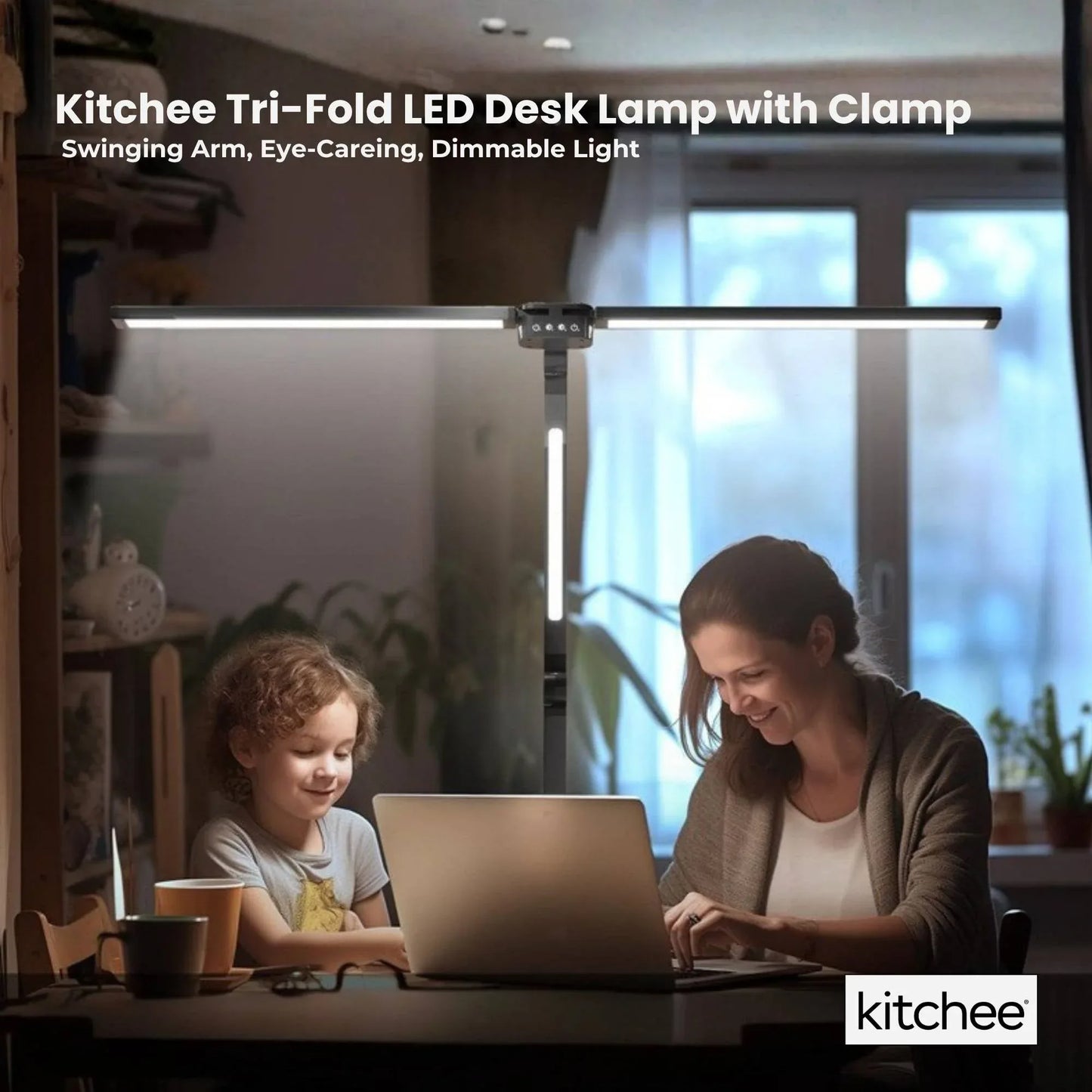 Kitchee Tri-Fold LED Desk Lamp with Clamp - Swinging Arm Eye-Care Dimmable Light - Mekamart Australia