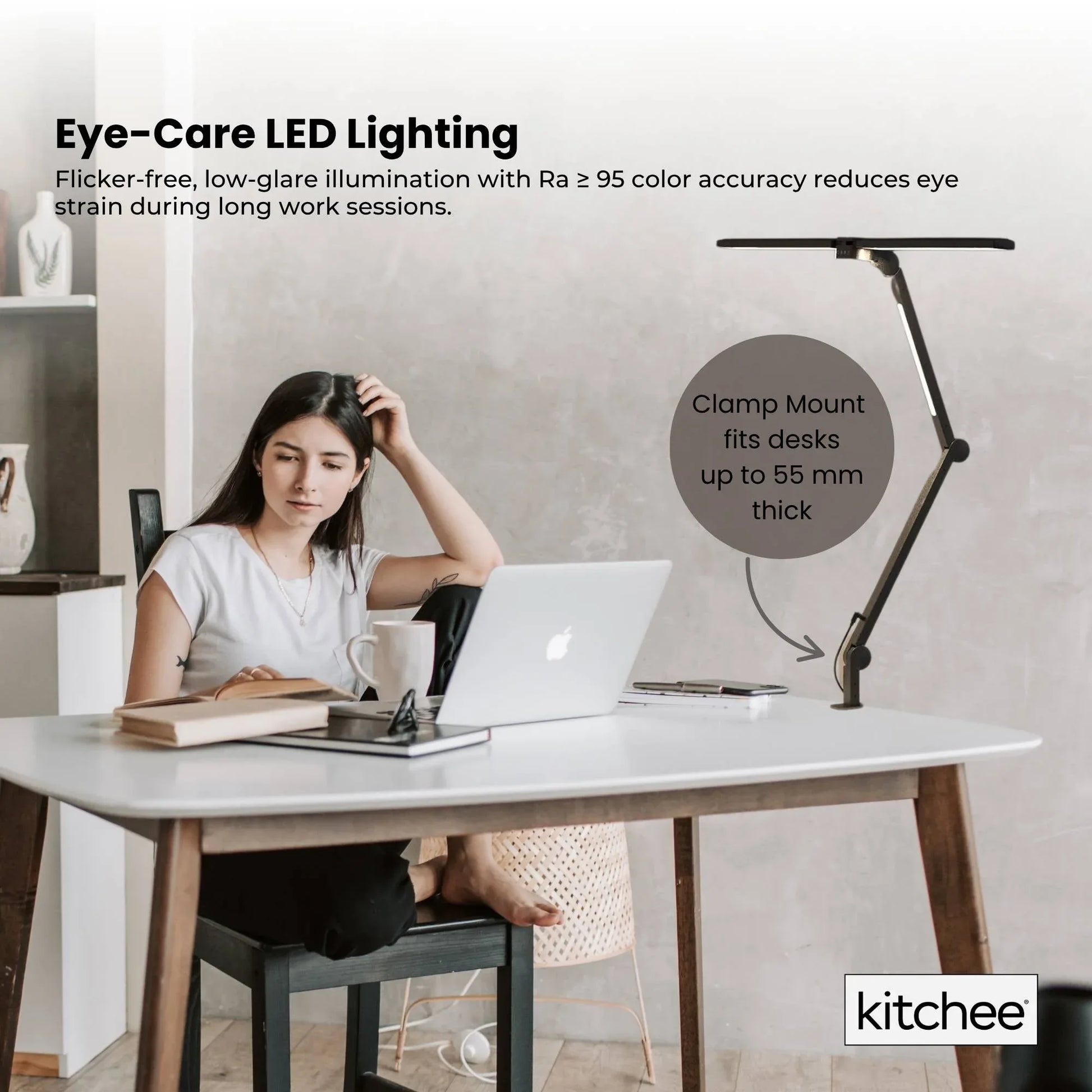 Kitchee Tri-Fold LED Desk Lamp with Clamp - Swinging Arm Eye-Care Dimmable Light - Mekamart Australia