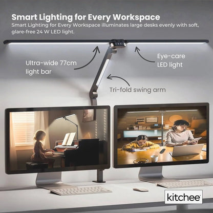 Kitchee Tri-Fold LED Desk Lamp with Clamp - Swinging Arm Eye-Care Dimmable Light - Mekamart Australia