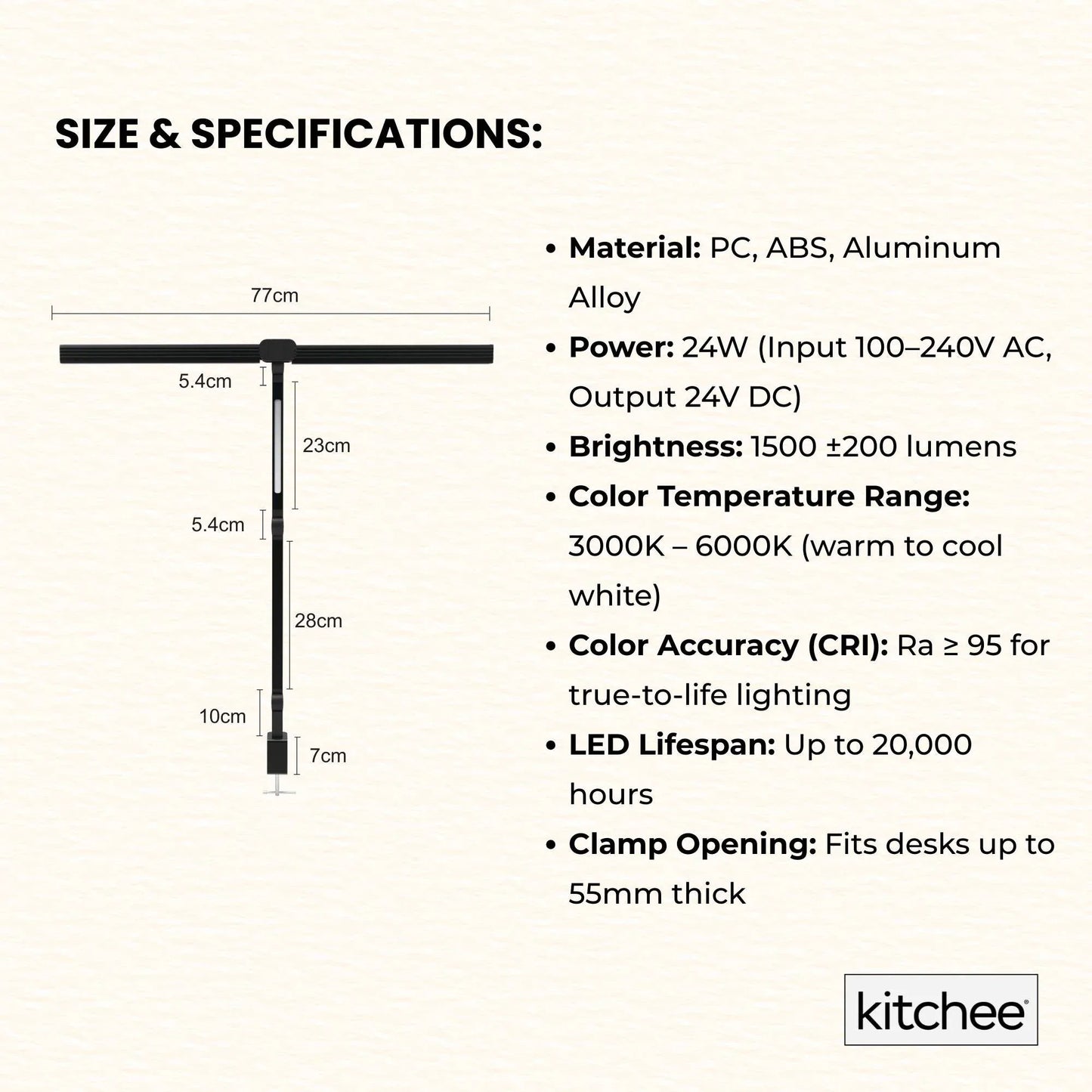 Kitchee Tri-Fold LED Desk Lamp with Clamp - Swinging Arm Eye-Care Dimmable Light - Mekamart Australia
