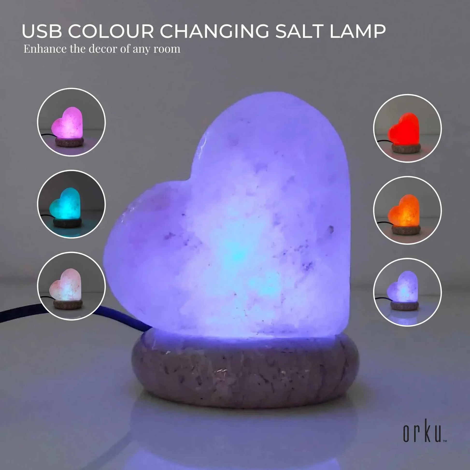 USB Colour Changing Salt Himalayan Lamp - Heart Love Shape Pink Rock LED Light - Mekamart Australia